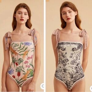 Visual Mood Joanna Swim reversible one piece floral tie strap swimsuit XL